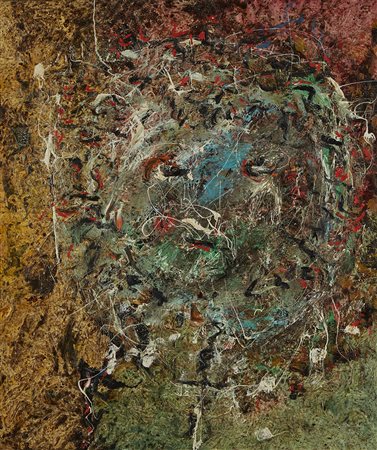 Enrico Baj (Milano 1924 - Vergiate 2003)"Testa di fauno" 1957olio su telacm...