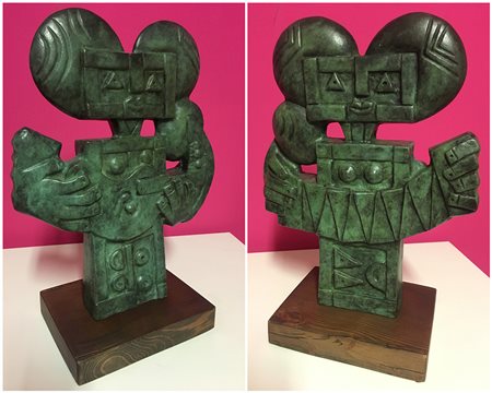 Ibrahim Kodra Albania 1918 Musicante Scultura in bronzo 34x26 Certificato di...