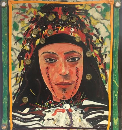 Aldo Mondino Torino 1938 Ritratto 1986 Olio su linoleum 45x48 Certificato di...