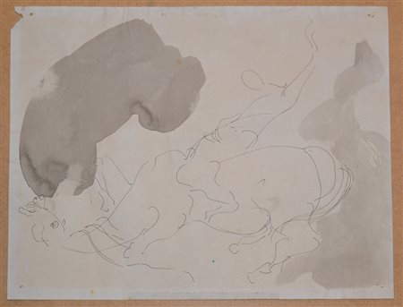 Gino De Dominicis Ancona 1947 Uomo a cavallo China su carta 20x26