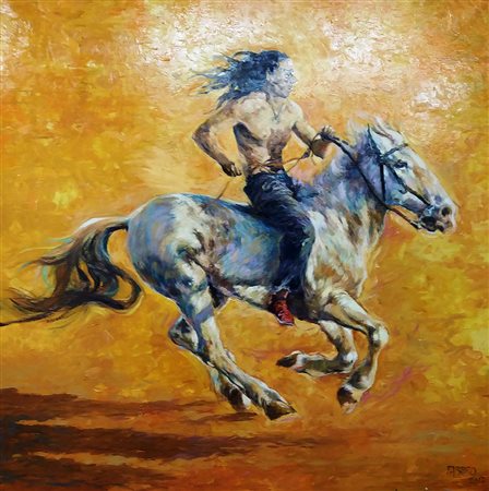 Paolo Fabbro Sesto S. Giovanni 1941 Indiano a cavallo 2017 Olio su tela...