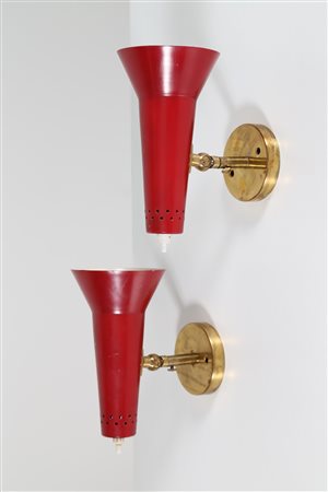 SARFATTI GINO (1912 - 1985) Coppia di lampade orientabili da muro in metallo...