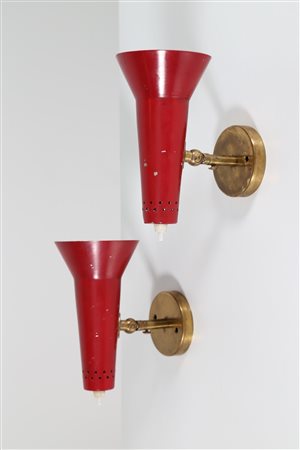 SARFATTI GINO (1912 - 1985) Coppia di lampade orientabili da muro in metallo...