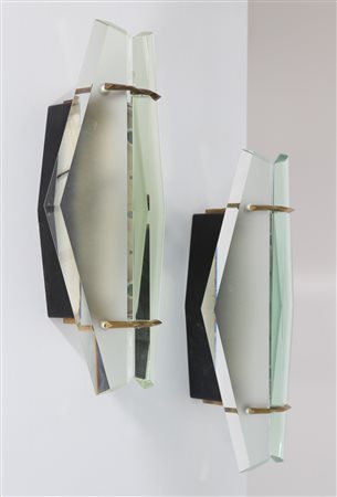 INGRAND MAX (1908 - 1969) Coppia di lampade da parete in vetro sabbiato...