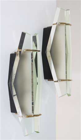 INGRAND MAX (1908 - 1969) Coppia di lampade da parete in vetro sabbiato...
