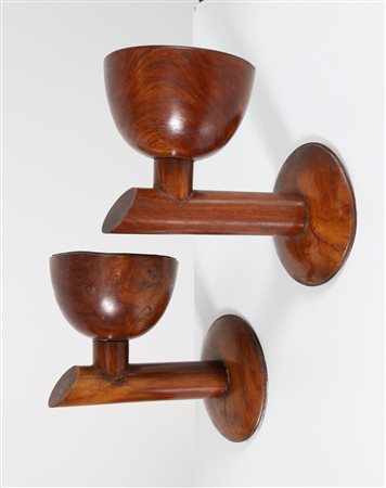 SCARPA CARLO (1906 - 1978) Attrib. Coppia di lampade da parete in legno di...