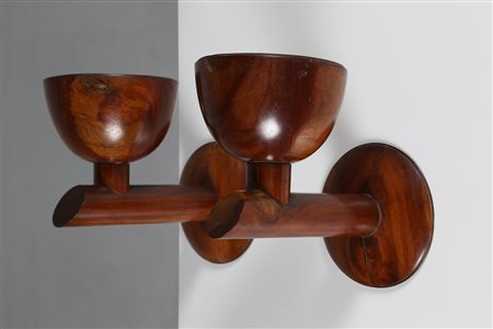 SCARPA CARLO (1906 - 1978) Attrib. Coppia di lampade da parete in legno di...