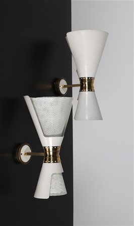 LELLI ANGELO Coppia di lampade da parete in metallo laccato e ottone, per...