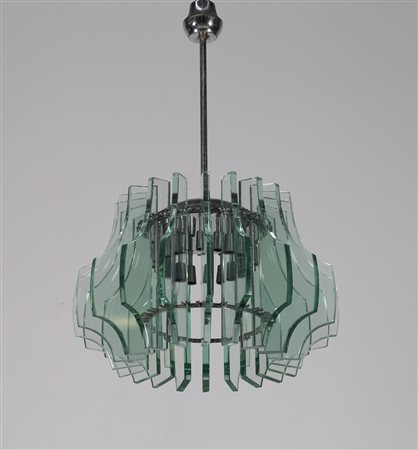 INGRAND MAX (1908 - 1969) Lampada a sospensione in ottone nichelato e...