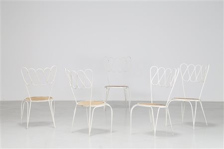PONTI GIO' (1891 - 1979) Cinque sedie in tondino di ferro verniciato bianco,...