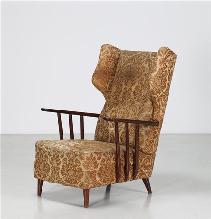 PARISI ICO (1916 - 1996) Poltrona beregere in legno e tessuto originale,...