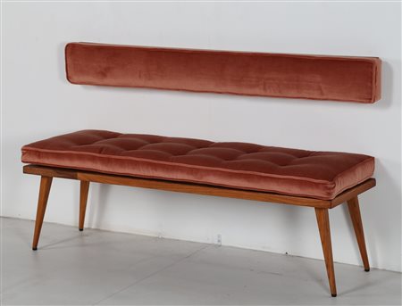 PARISI ICO (1916 - 1996) Panchetta con schienalino a muro in legno e tessuto,...