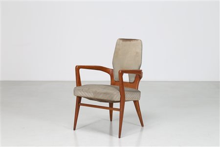 ROMANO AUGUSTO Attrib. Poltroncina in ciliegio e tessuto, anni 50. -. Cm...