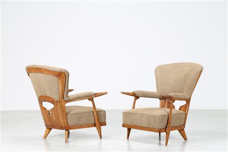CIUTI ENRICO (n. 1910) Coppia di poltrone in rovere e tessuto originale, anni...