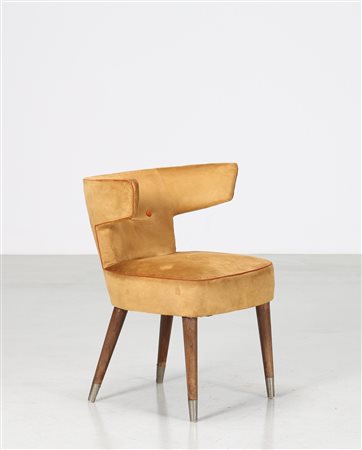 GIO PONTI & NINO ZONCADA Poltroncina in legno e tessuto con puntali cromati,...