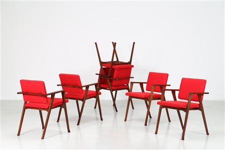 ALBINI FRANCO (1905 - 1977) Sei sedie in palissandro e tessuto mod. Luisa,...