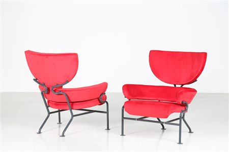 ALBINI FRANCO (1905 - 1977) Coppia poltrone in metallo laccato e tessuto,...