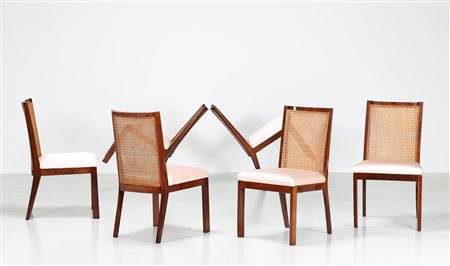 ASNAGO MARIO Sei sedie in palissandro e canna d'india, anni 30, . . Cm 49,00...