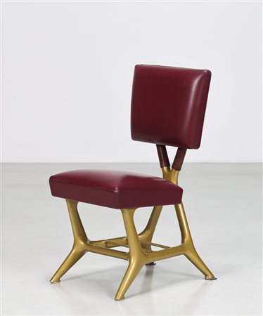 GIO' PONTI, GIULIO MINOLETTI Poltroncina in fusione di ottone e rivestimento...