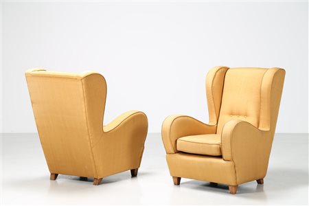 BIANCHETTI e PEA Coppia di poltrone in legno e tessuto originale, 1948. . -....