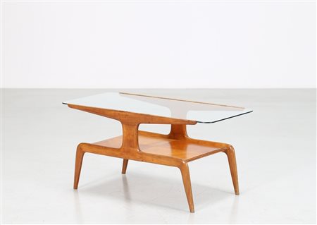 PONTI GIO' (1891 - 1979) Tavolino da caffe in frassino e piano in cristallo,...