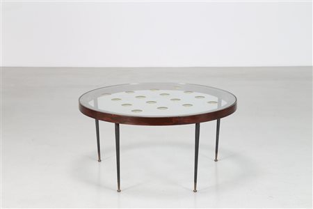 CRISTAL ART TORINO Tavolino in legno, metallo, ottone, piano in cristallo con...