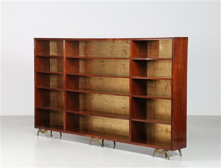 BEGA MELCHIORRE (1898 - 1976) Libreria in legno fogliaoro e ottone, anni 30....