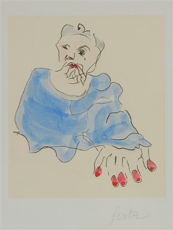 Tano Festa (Roma 1938 1987) Figura, Incisione acquerellata a mano, cm. 50x34....