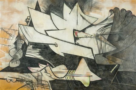 Gianni Dova (Roma 1925 Pisa 1991) Senza titolo, anni '50 Olio su cartoncino...