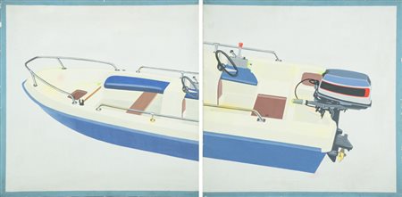Luca Alinari (Firenze 1943 ) Motoscafo, Olio su due tele ciascuna d cm....