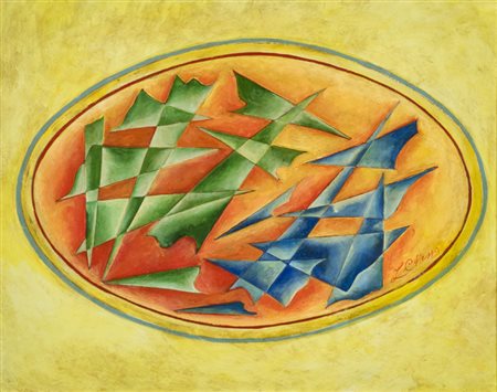 Luca Chessa (1997) Ovale nello spazio futurista, anni '20 Olio su cartoncino...