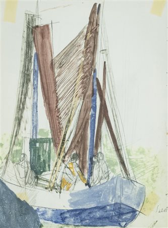 Bruno Saetti (Bologna 1984) Barca, Tecnica mista su carta, cm. 28x20,5....