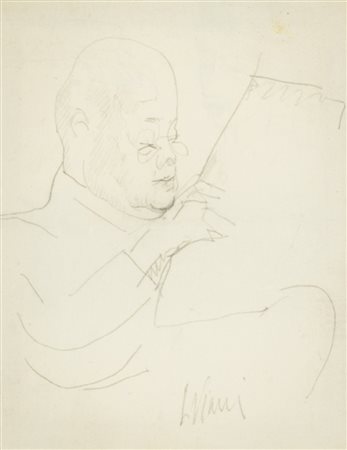 Lorenzo Viani (Viareggio Ostia 1936) Uomo che legge, Matita su carta...