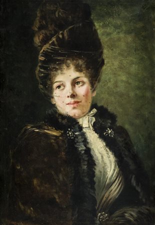 Giacomo Grosso (1938) Giulia "Dama velata", 1909 Olio su tela, cm. 80x54....