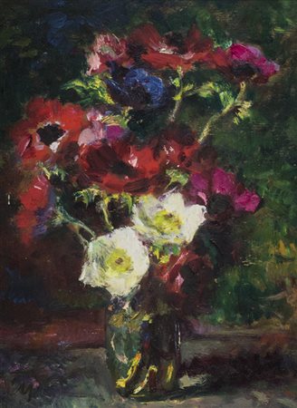 Corrado Michelozzi (Livorno 1965) Vaso di fiori, Olio su tavola, cm....