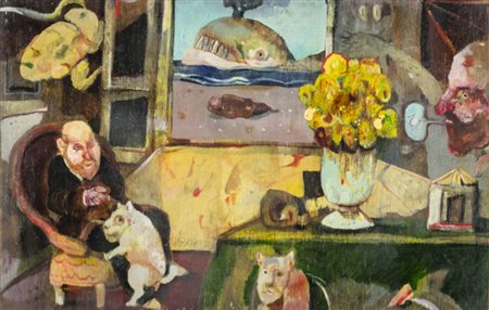 Antonio Possenti (Lucca Lucca 2016) Stanza col cane, 1973 Olio su tavola, cm....