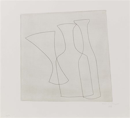 Ben Nicholson Denham 1894 - Londra 1982 Two bottles and glass, 1968...