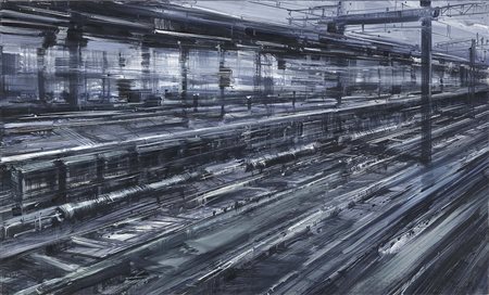 Alessandro Papetti Milano 1958 Ferrovia, 2010 Olio su tela, cm. 69x100 Firma...