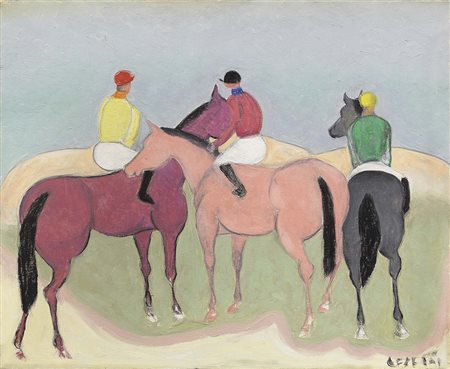 Giuseppe Cesetti Tuscania (Vt) 1902 - 1991 Tre fantini Olio su tela, cm....