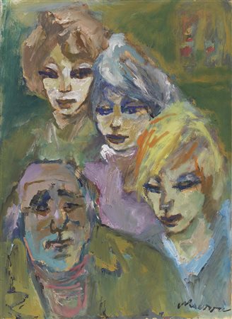 Mino Maccari Siena 1898 - Roma 1989 Volti, 1960 ca. Olio su tavola, cm....