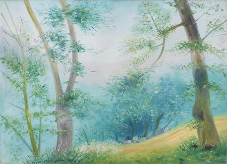 Umberto Lilloni Milano 1898 - 1980 Bosco, (1956) Olio su tela, cm. 54x74,5...