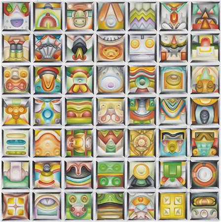 Raffaele Iommi Porto San Giorgio (Ap) 1953 Simboli Olio su tela, cm. 70x70...