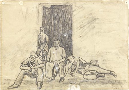 Ottone Rosai Firenze 1895 - Ivrea (To) 1957 Lastricatori, 1927 Matita e caffè...