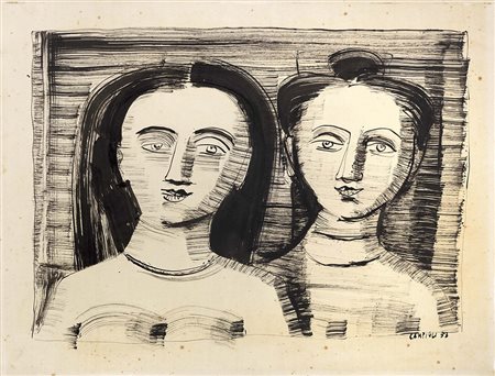 Massimo Campigli Berlino 1895 - St.Tropez 1971 Figure, 1953 China su carta...