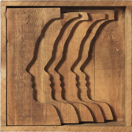 Mario Ceroli Castelfrentano (Ch) 1938 Profili Scultura in legno, cm. 60x60x14...