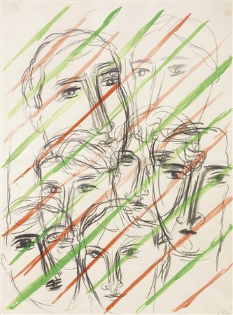 Sandro Chia Firenze 1946 Volti, 1989 Tecnica mista su carta, cm. 63,5x47...
