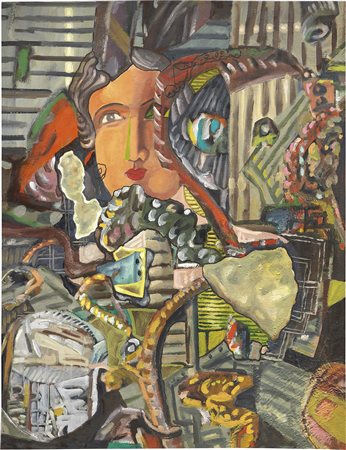 Sandro Chia Firenze 1946 Viso e composizione, 1988 Olio su tela, cm. 128x98...