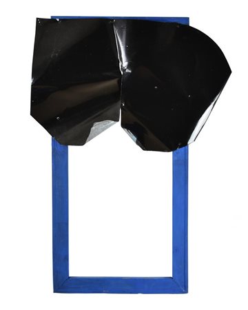 Antonio Carena FRAMMENTO, 1964lamiera, nero speculare, legno, cm 100x72sul...