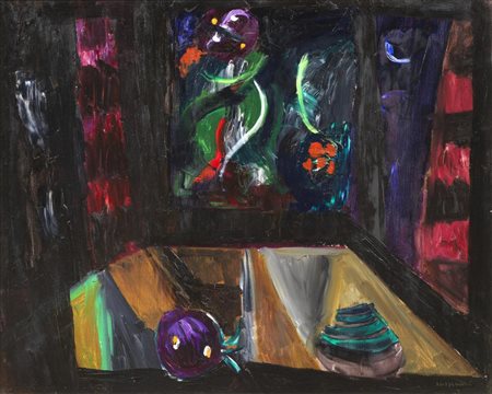 Bruno Cassinari NATURA MORTA, 1963olio su tela, cm 73x92firma e datasul...