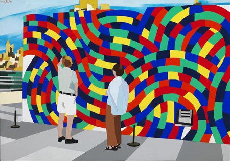 Ugo Nespolo LEWITT ON THE MET TERRACEacrilici su legno, cm 70x100firmasul...